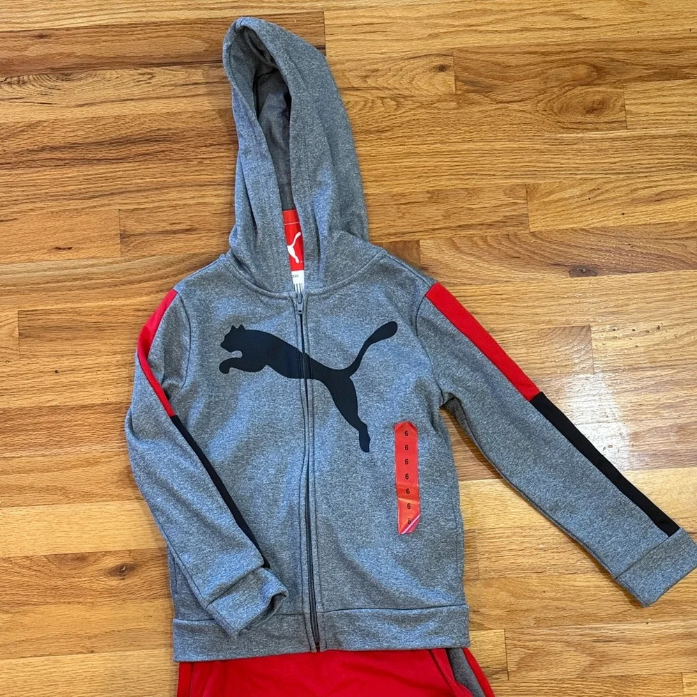 Puma Gray and Red Size 6 Tracksuit for Kids - Picture 2 of 4